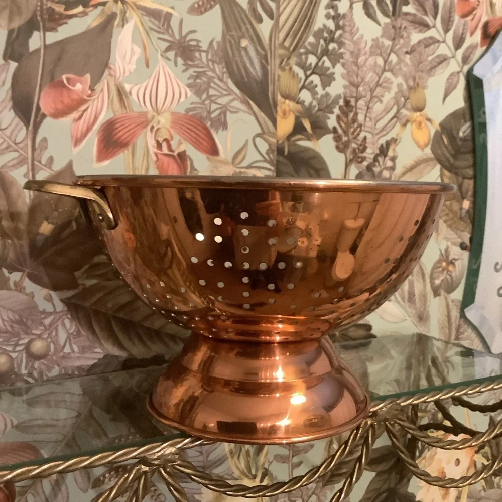 Vintage Copper Kitchen Pedestal Strainer Handles